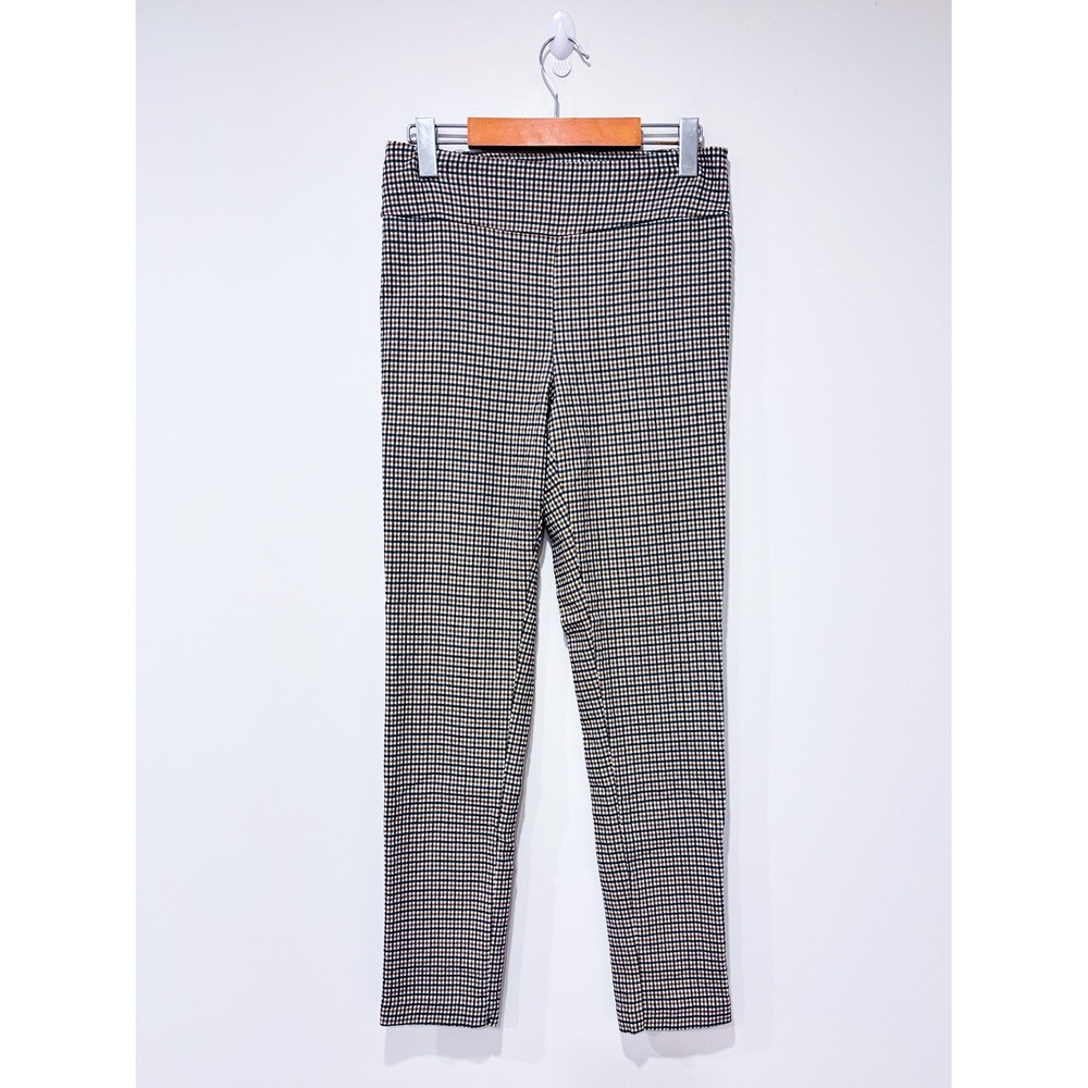 Brown Plaid Stretch Pull On Skinny Pants Preppy Tailored Office Work Size 9